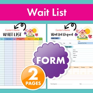 Childcare Waitlist Request Form - Ideal for Daycare, Preschool, In-Home Childcare and More!