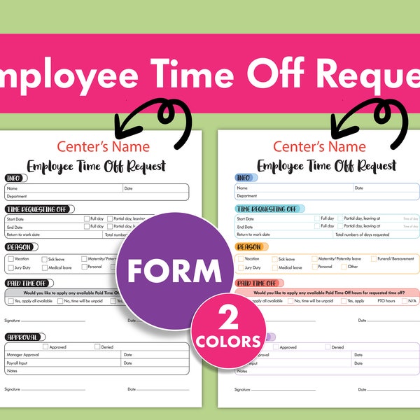 Employee Time Off Request Form for Preschool, Daycare, In-Home, and Child Care Businesses - Streamline Leave Management!