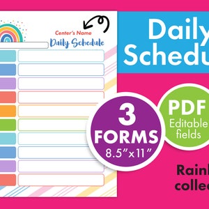 Daily Daycare Schedule, Perfect for Daycare, Home Daycare or Childcare. In home, Activities, Fillable PDF Form