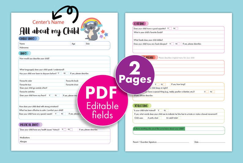 All About My Child Daycare Forms Get to Know My Child All - Etsy India