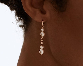 Dainty Freshwater Pearl Drop Earrings, Bridal Earrings, Engagement Earrings, Wedding Jewelry, Bridesmaid Gift for Her, Mothers Day Gift