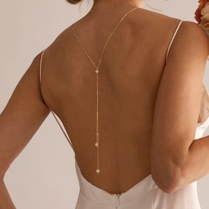 Natural Freshwater Pearl Backdrop Necklace, Minimalist Pearl Back Necklace, Bridal Backdrop Necklace, Wedding Gift, Bridesmaid Gift for Her