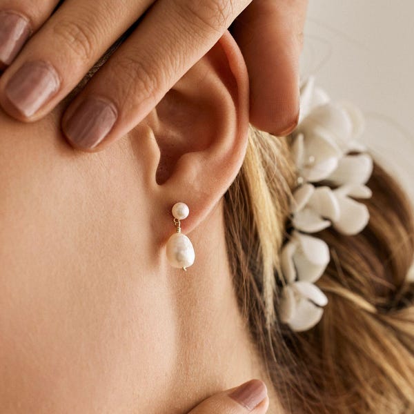 Zierliche Süßwasserperle Tropfen Ohrringe, Perle Ohrstecker, Hochzeit Ohrringe für Bräute, Blumenmädchen Geschenk, Hochzeitsschmuck, Brautjungfer Geschenk