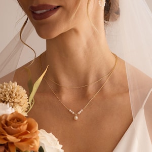 Natural Freshwater Pearl Necklace, Double Layer Pearl Necklace, Pearl Drop Necklace, Bridal Jewelry, Maid of Honor Gift, Bridesmaid Gift