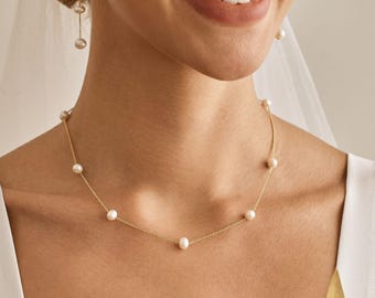 Dainty Pearl Necklace, Multiple Pearl Necklace, Minimalist Pearl Necklace, Pearl Choker, Bridal Necklace, Bridesmaid Gift,  Mothers Day Gift
