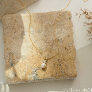 925 Sterling Silver Pearl Necklace with Diamond, Gold Pearl Necklace, Bridal Necklace, Wedding Jewelry, Bridesmaid Gift, Birthday Gift