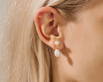 Elegante Süßwasser Perle Tropfen Ohrringe, Einfache Perle Ohrringe, Minimalistische Ohrringe, Brautschmuck, Brautjungfer Geschenke, Weihnachtsgeschenk