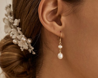 Freshwater Pearl Drop Earrings, Gold Pearl Earrings, Pearl Dangle Earrings, Wedding Earrings for Brides, Bridesmaid Gift, Mothers Day Gift