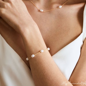 Simple Freshwater Pearl Bracelet, Wedding Bracelet, Pearl Beaded Bracelet, Bridal Jewelry,Bridesmaid Gift,Birthday Gift for Her,Gift for Mom image 3