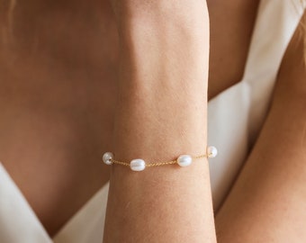 Semplice braccialetto di perle d'acqua dolce, braccialetto di nozze, braccialetto di perline di perle, gioielli da sposa, regalo da damigella d'onore, regalo di compleanno per lei, regalo per la mamma