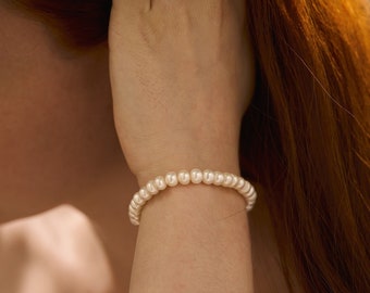 Pulsera de perlas de agua dulce naturales reales, pulsera chapada en oro de 18 K, pulsera con cuentas de perlas, pulseras para mujer, joyería de boda, regalo para ella
