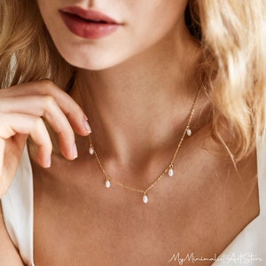 Dainty Freshwater Pearl Necklace, Minimalist Pearl Necklace, Gold Pearl Drop Necklace, Wedding Necklace, Bridesmaid Gift, Gift for Her