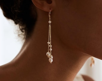 Dainty Freshwater Pearl Tassel Earrings, Mutiple Pearl Earrings, Bridal Earrings, Mother of the Bride Gift, Bridesmaid Gift,Mothers Day Gift