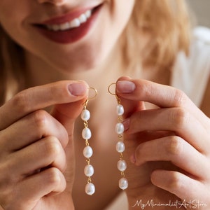Real Freshwater Pearl Drop Earrings, Long Pearl Earrings, Gold Pearl Dangle Earrings, Wedding Earrings, Bridal Jewelry, Bridesmaid Gift image 8