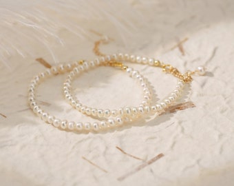 Bracelet minimaliste en perles d’eau douce, bracelet perlé de perles, bracelet perlé simple, bracelets pour femmes, cadeaux de demoiselle d’honneur, cadeau pour elle