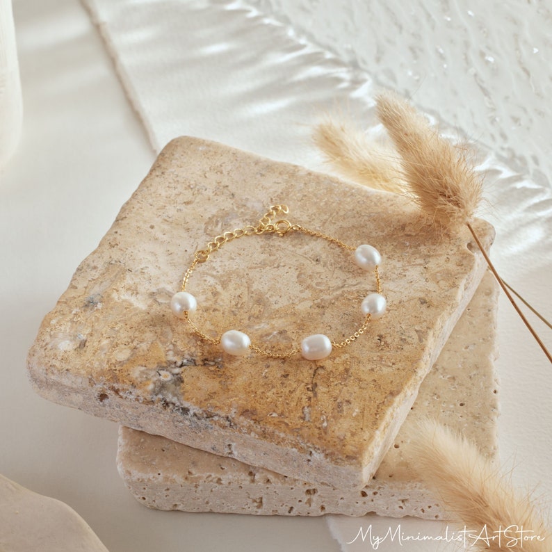 Simple Freshwater Pearl Bracelet, Wedding Bracelet, Pearl Beaded Bracelet, Bridal Jewelry,Bridesmaid Gift,Birthday Gift for Her,Gift for Mom image 5