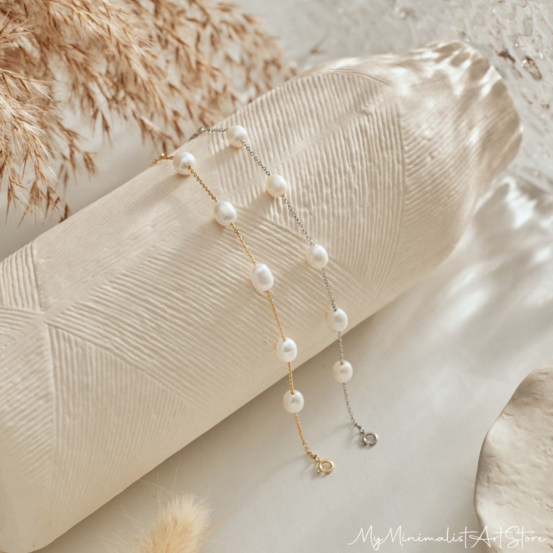 Simple Freshwater Pearl Bracelet, Wedding Bracelet, Pearl Beaded Bracelet, Bridal Jewelry,Bridesmaid Gift,Birthday Gift for Her,Gift for Mom image 2