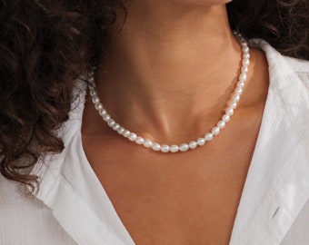 Collier ras de cou de perles d’eau douce naturelles, collier simple, collier de mariée, collier pour femmes, cadeaux de demoiselles d’honneur, cadeau de Noël pour elle
