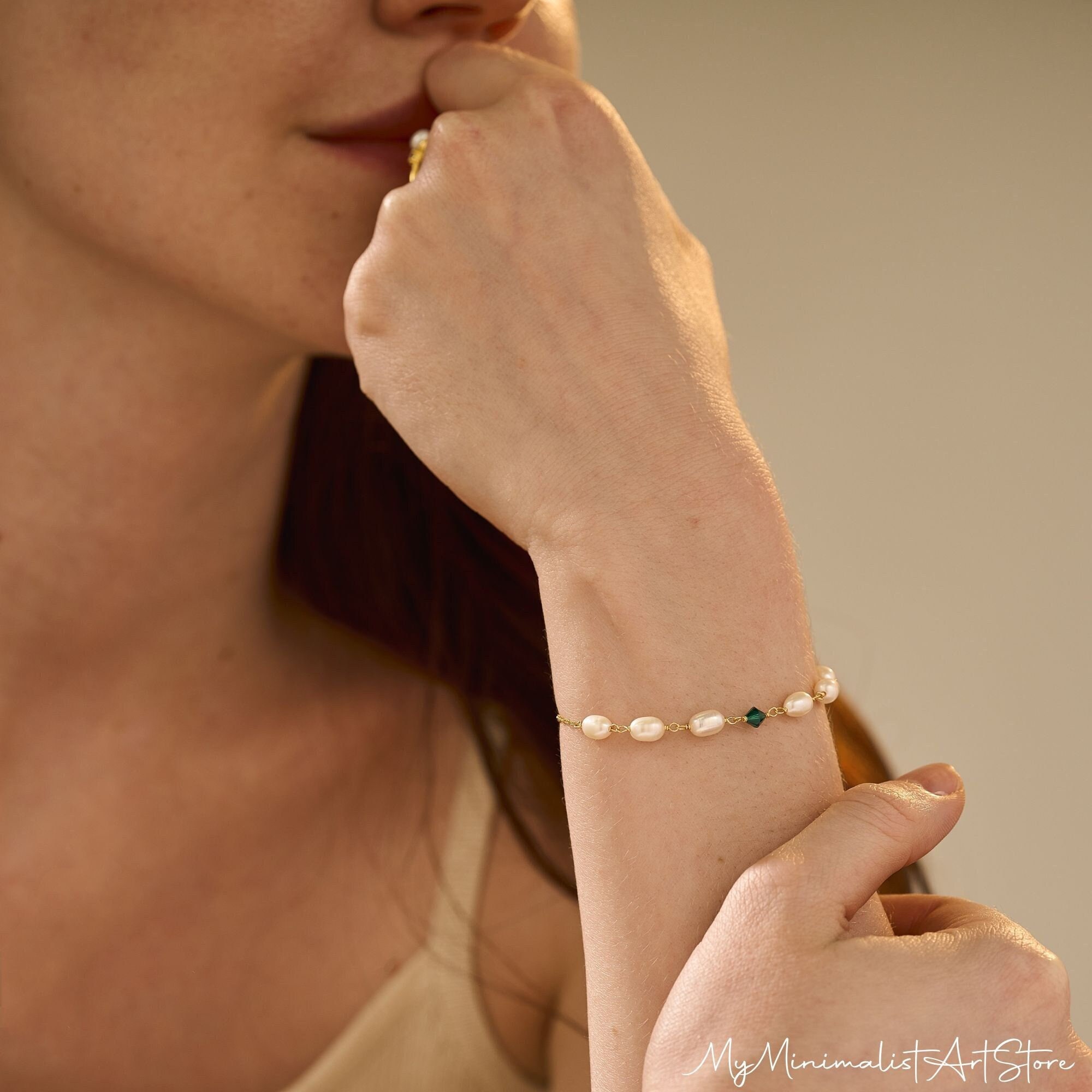 Pearl and emerald bracelet sale