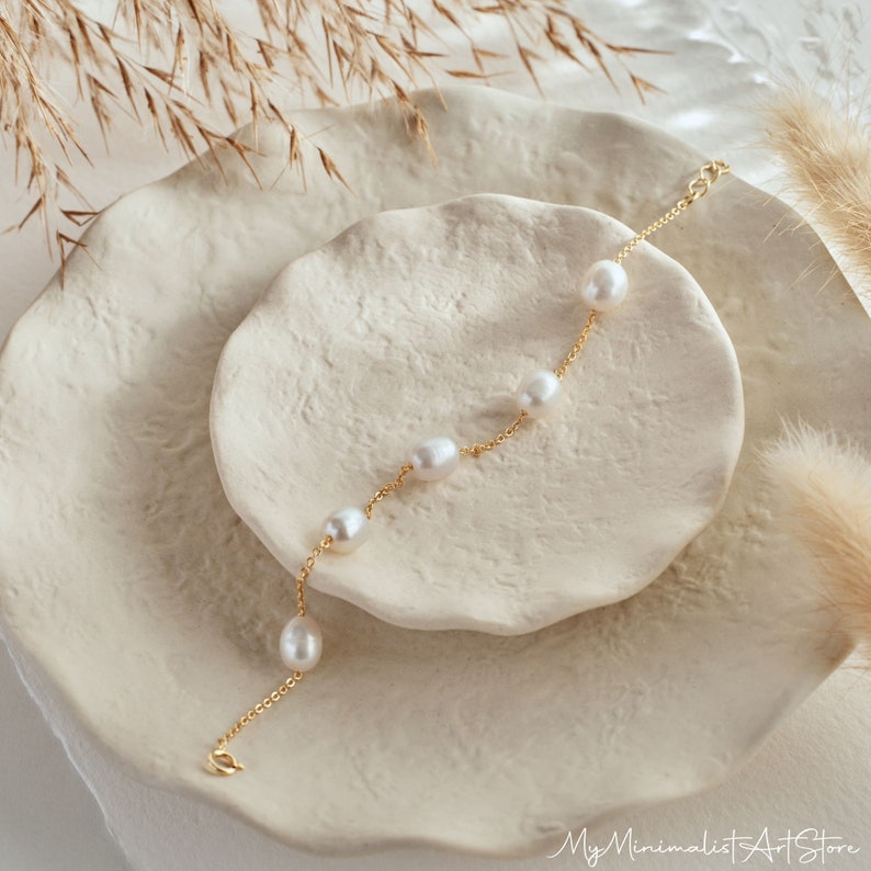 Simple Freshwater Pearl Bracelet, Wedding Bracelet, Pearl Beaded Bracelet, Bridal Jewelry,Bridesmaid Gift,Birthday Gift for Her,Gift for Mom image 8