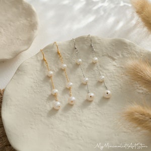 Freshwater Pearl Drop Earrings, Dangle Pearl Earrings, Handmade Bridal Earrings, Long Pearl Earrings, Wedding Earrings, Bridesmaid Gift image 5