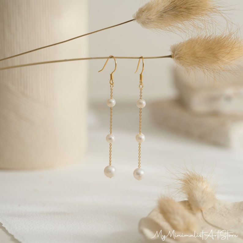 Freshwater Pearl Drop Earrings, Dangle Pearl Earrings, Handmade Bridal Earrings, Long Pearl Earrings, Wedding Earrings, Bridesmaid Gift image 7