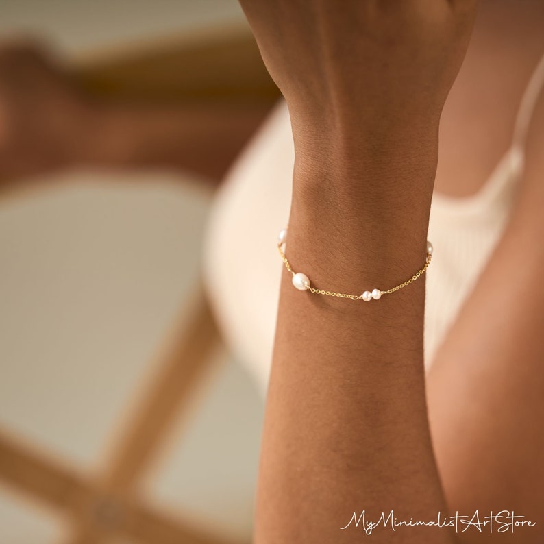 Bracelet de perles délicates, bracelet de perles dor, bracelet minimaliste, bracelet de mariée, bracelet de perles simples, bijoux de mariage, cadeau de Noël image 7