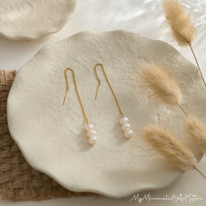 Freshwater Long Pearl Drop Earrings, Gold Pearl Earrings, Minimalist Wedding Jewelry, Bridal Earrings, Bridesmaid Gift, Christmas Gift image 7