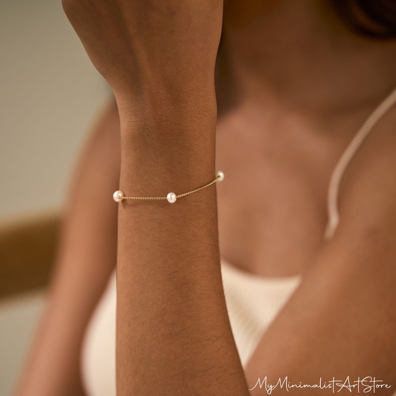 Natural Freshwater Pearl Bracelet, Gold Pearl Bracelet, Bridal Bracelet, Minimalist Bracelet, Wedding Jewelry, Bridesmaid Gift, Gift for Her image 7