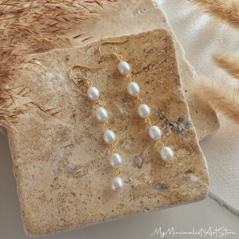 Real Freshwater Pearl Drop Earrings, Long Pearl Earrings, Gold Pearl Dangle Earrings, Wedding Earrings, Bridal Jewelry, Bridesmaid Gift image 7