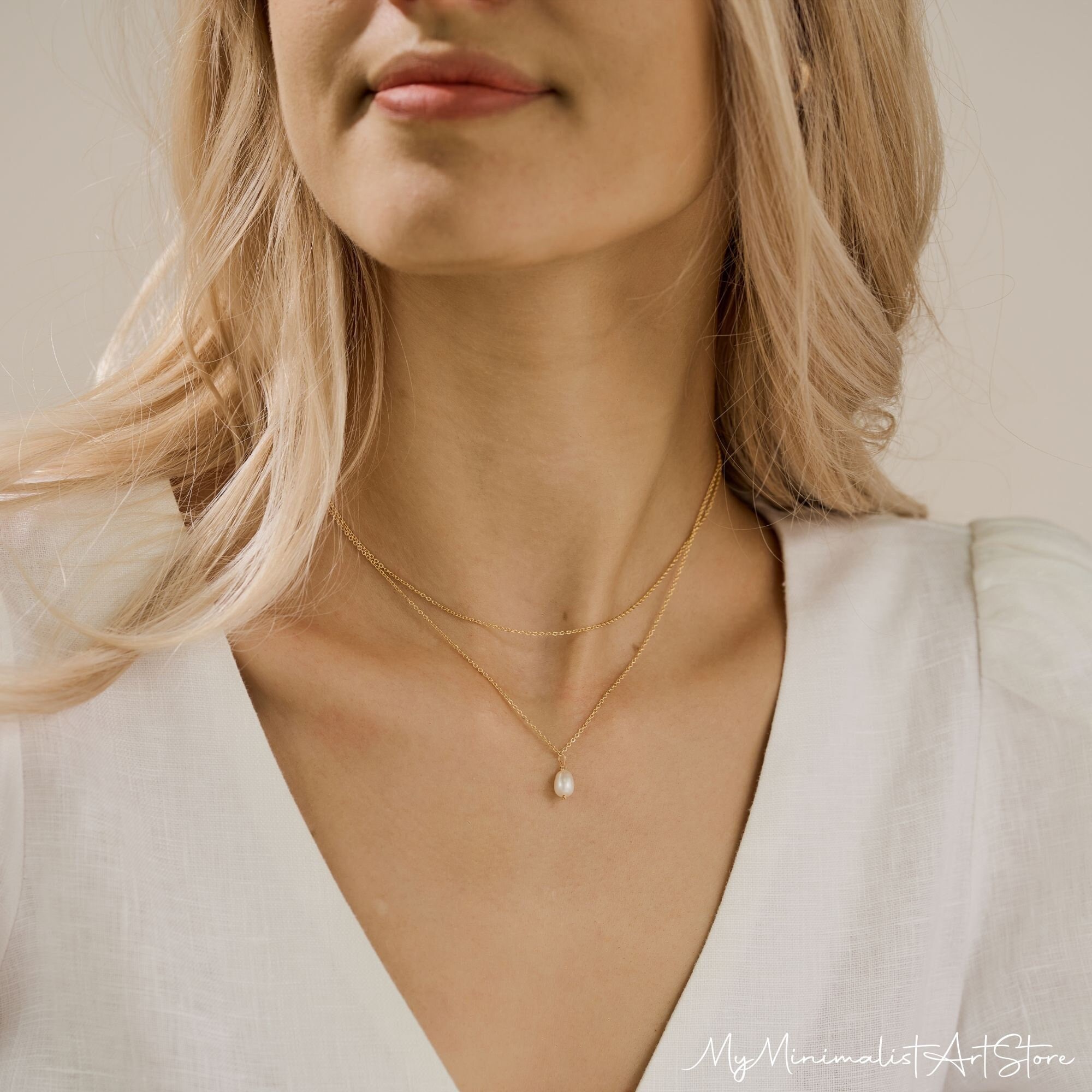Pearl drop necklace cheap white gold