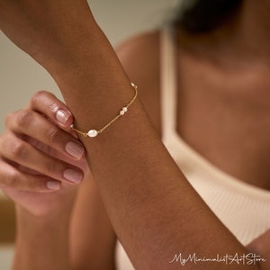 Bracelet de perles délicates, bracelet de perles dor, bracelet minimaliste, bracelet de mariée, bracelet de perles simples, bijoux de mariage, cadeau de Noël image 5