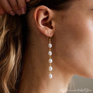 Real Freshwater Pearl Drop Earrings, Long Pearl Earrings, Gold Pearl Dangle Earrings, Wedding Earrings, Bridal Jewelry, Bridesmaid Gift image 6
