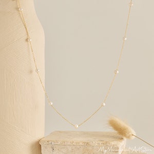Collar de perlas delicadas, collar de perlas múltiples, collar de perlas minimalista, gargantilla de perlas, collar de novia, collar de boda, regalo de dama de honor imagen 9