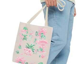 French Toile Tote Bag: Vintage Floral Parisian Style