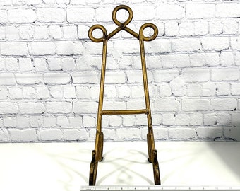 Wrought Iron Gold Painted Picture Easel, 5.5x14.5x9, Scroll Design, Sustainable, Reusable