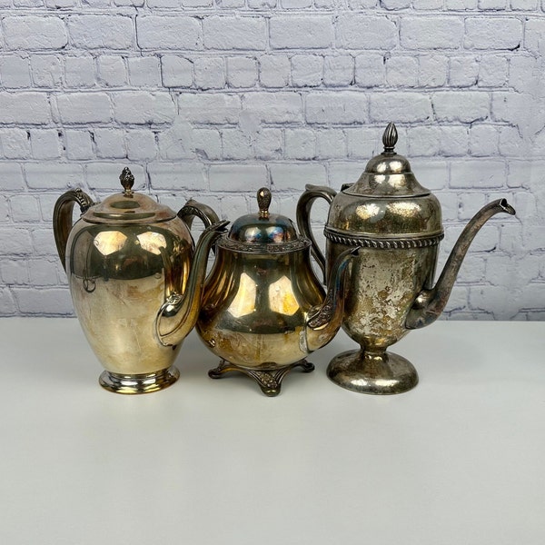 Vintage Silverplate Silver Plated Teapots, Coffee Pots, With Tarnished Patina, You Choose