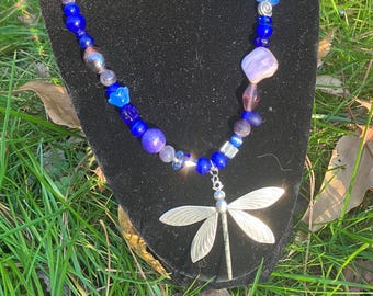 Blue Dragonfly beaded necklace