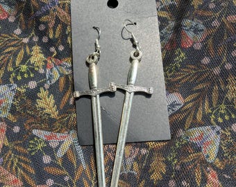 Large Sword Earrings | Silver Sword Earrings | Big Sword Earrings | Fantasy Earrings | dnd earrings | lesbian earrings | statement earrings