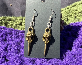 Bronze Raven Skull Earrings