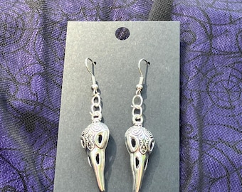 Raven skull earrings | crow skull earrings | Whimsygoth earrings | goblincore earrings | silver earrings | Lesbian earrings | cute earrings