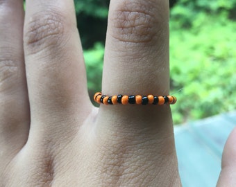 Halloween Ring | Single Strand Beaded Rings | Single Strand Halloween Rings | Black and Orange |