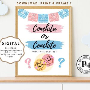 Conchita or Conchito Gender Reveal 8.5 x 11in Sign, Ready to print, Instant download, PDF, JPG