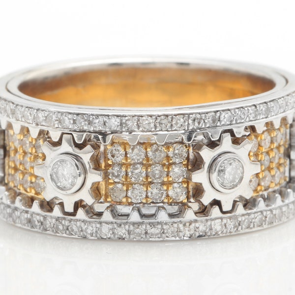 2.60 Carat Natural SI DIAMONDS in 14K Solid Yellow Gold Gear Band Ring