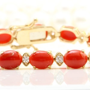 25,55 natuurlijk oranje koraal en diamanten in 14K massief geelgouden armband