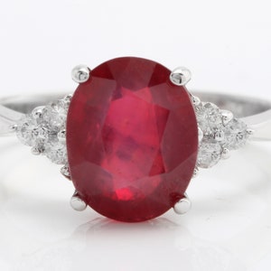 3.20 Carat Natural Red Ruby and Diamonds in 14K Solid White Gold Ring