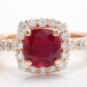 2.50 Carat Natural Red Ruby and Diamonds in 14K Solid Rose Gold Women Ring