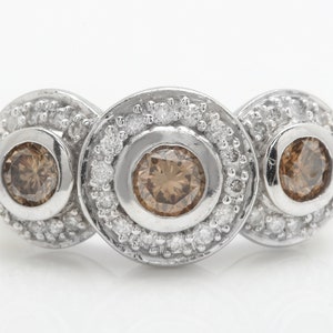 Anello da donna in oro bianco massiccio 14 carati con diamanti champagne naturali da 1,80 carati