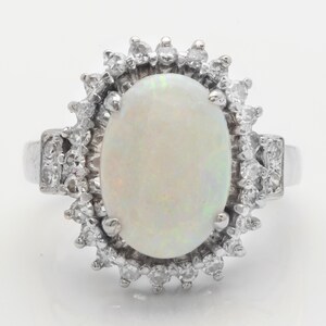 4.00 Ct Natural Ethiopian Opal and Diamonds in 14K Solid White Gold Women Ring