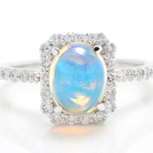 2.43 Ct Natural Ethiopian Opal and Diamonds in 14K Solid White Gold Women Ring